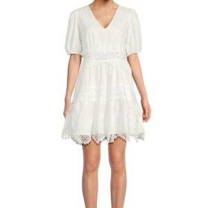 Endless Rose Puff Sleeve Lace Mini Flare Dress